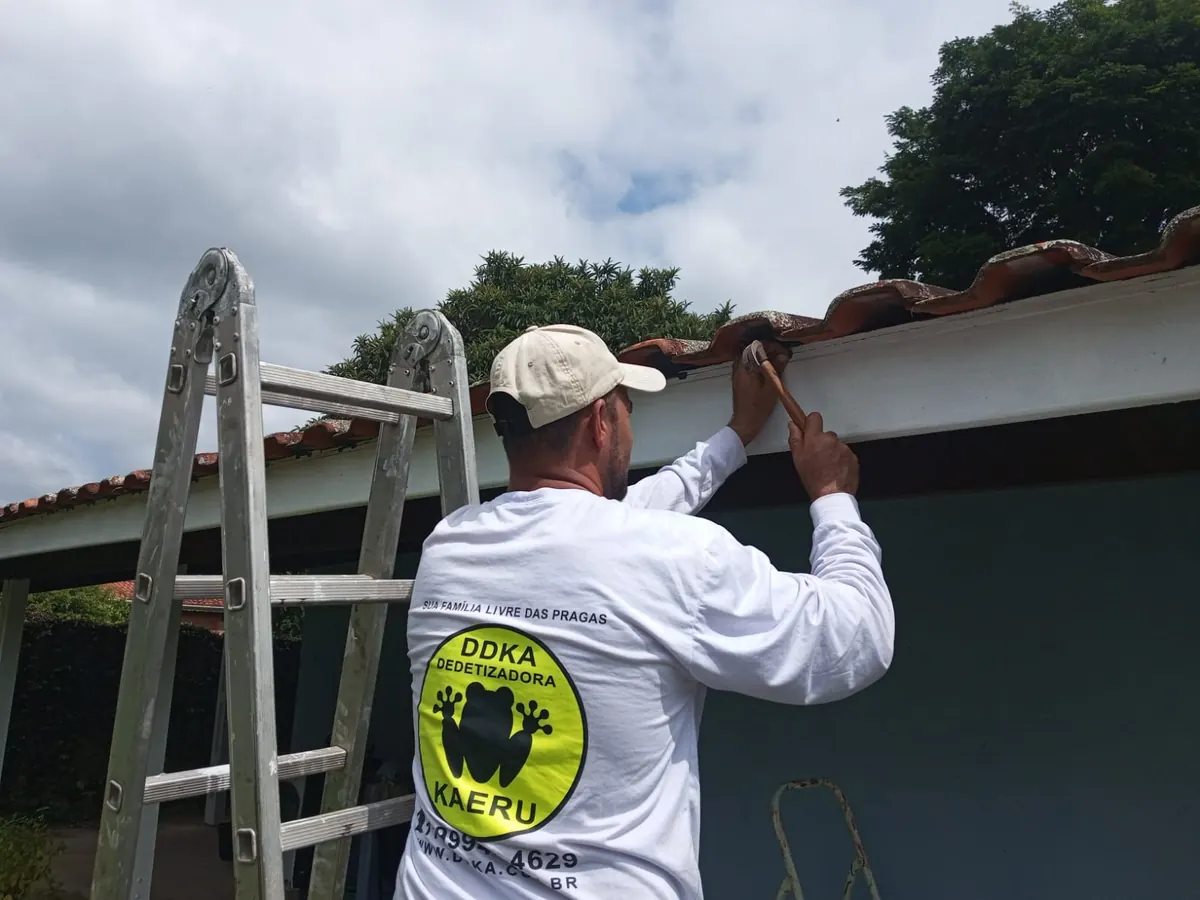 Instalação de proteção contra aves no beiral, feita pela equipe DDKA